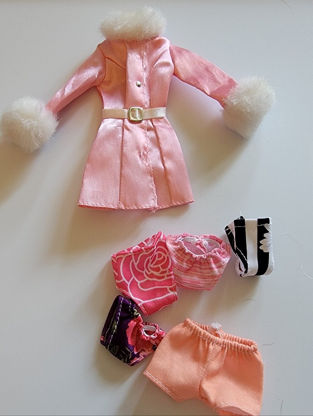 Barbie Doll Pink Faux Fur-Trim Coat + Mini Bags Lot